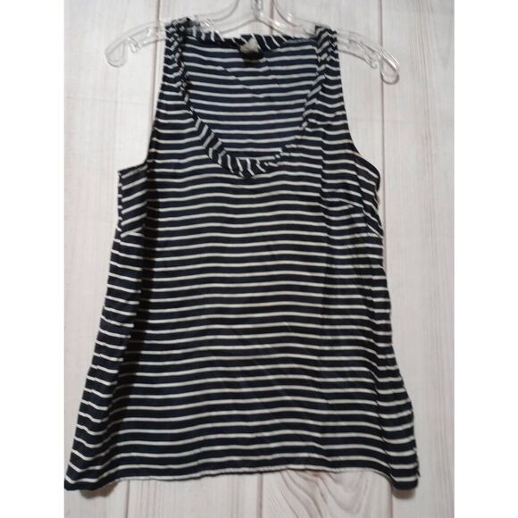J Crew Shirt Ladies 6‎ Navy White Stripe Sleeveless Razorback 100% Silk - Picture 1 of 6